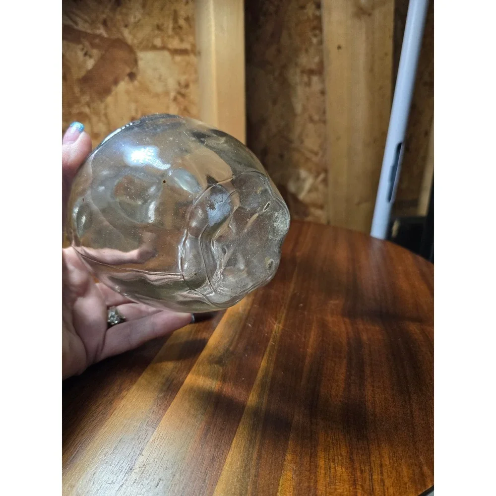 Vintage Clear Glass Apple Shaped Decorative Jug Double Handle Leaf Embossed 7in